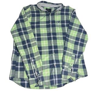 American Eagle Outfitters Plaid Shirt Men’s L Green Blue Classic Fit Button Down